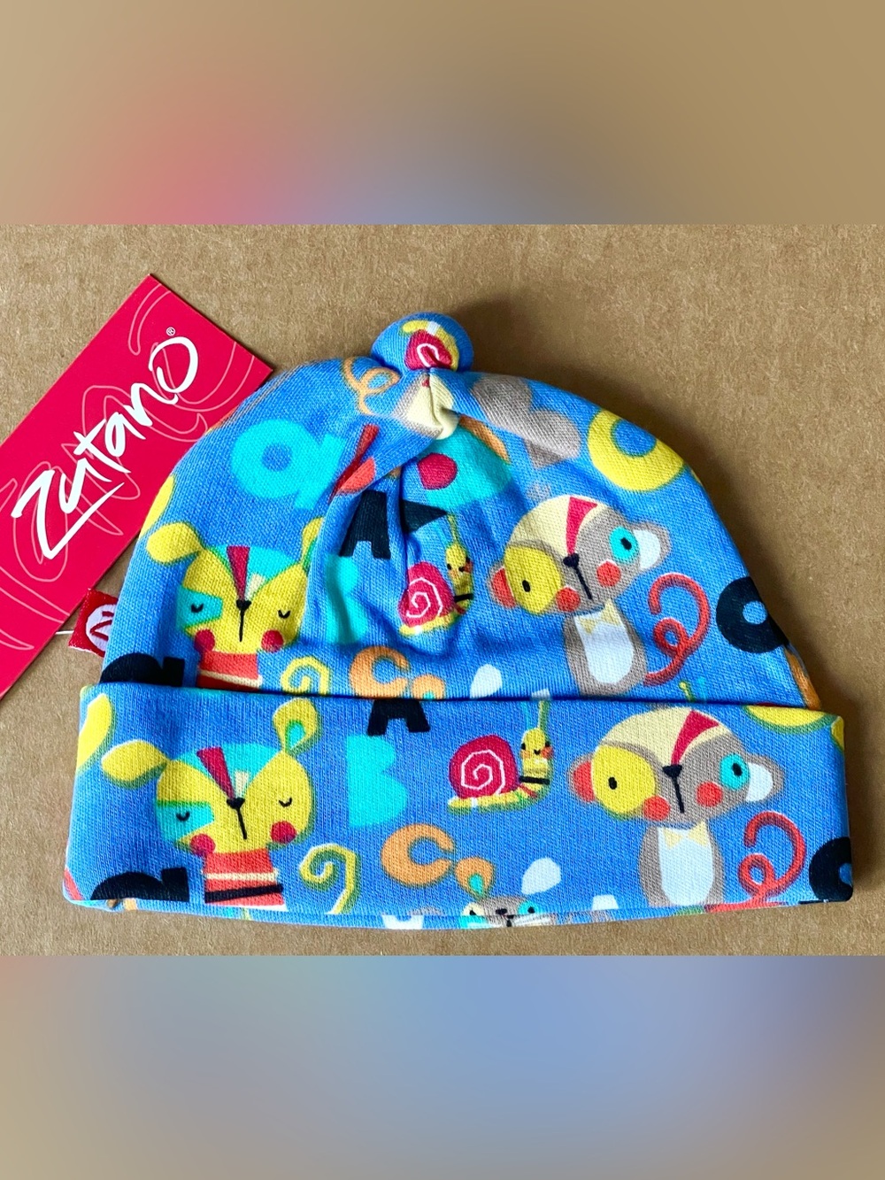 Zutano Bright Blue Animal Print Knit Baby Beanie